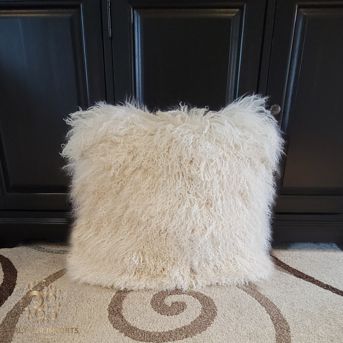 Mongolian Fur Pillow Double Sided Beige