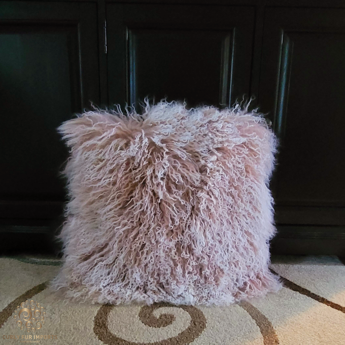 Mongolian Fur Pillow Double Sided Frosted Tan