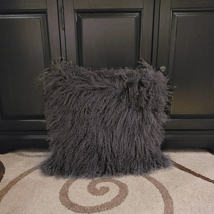 Mongolian Lamb Fur Pillow Charcoal  Mongolian Lamb Fur Pillow Charcoal