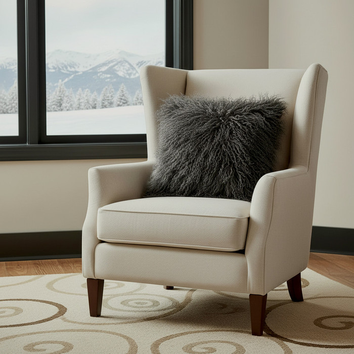 Mongolian Lamb Fur Pillow Charcoal 