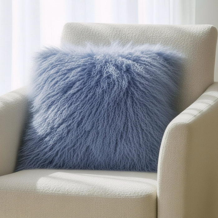 Placid blue lamb fur pillow