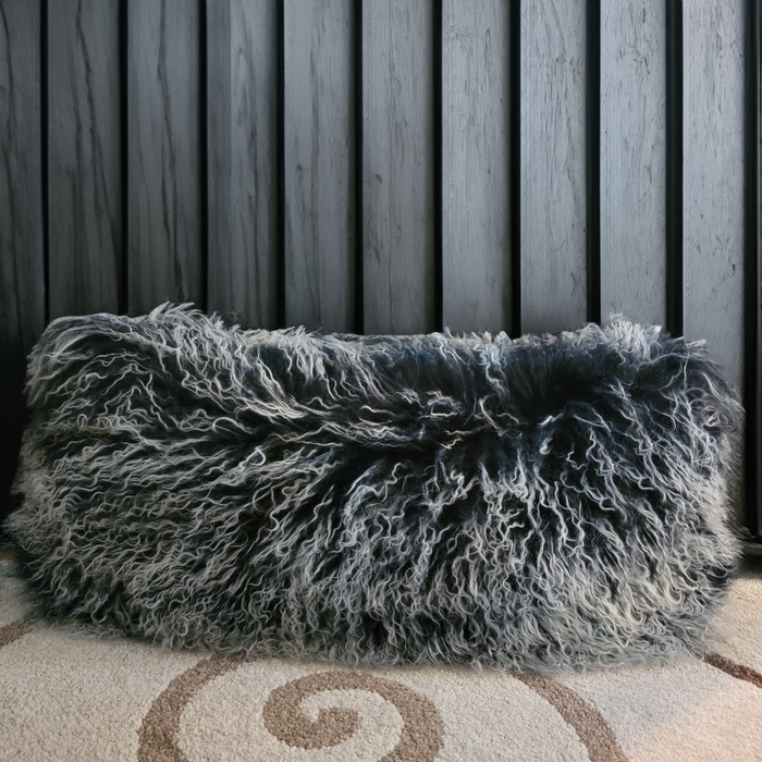 Tibetan Lamb Fur Lumbar Pillow Frosted Black