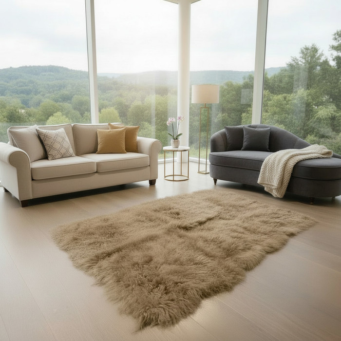  Tibetan Mongolian Lamb Fur Rug Dark Beige 4' x 6'