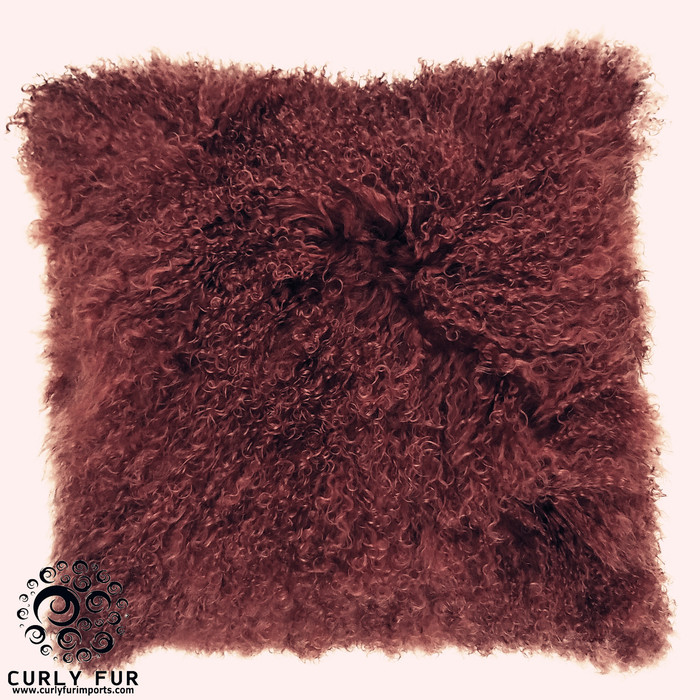 Mongolian Lamb Fur Pillow Maroon 