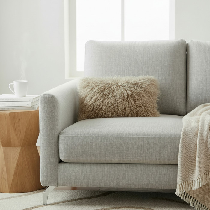 Tibetan Lamb Fur Pillow Dark Beige