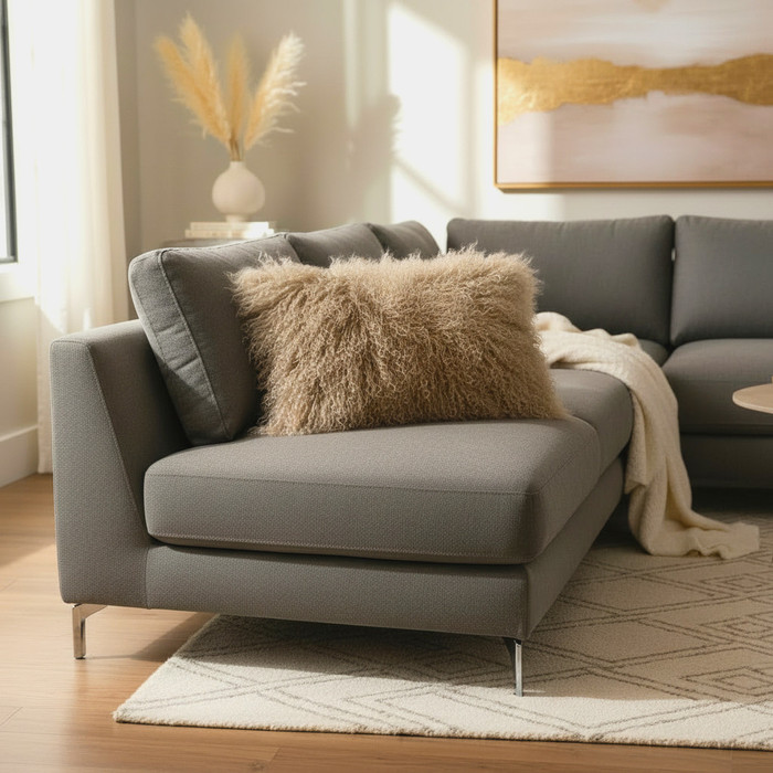 Tibetan Lamb Fur Pillow Dark Beige