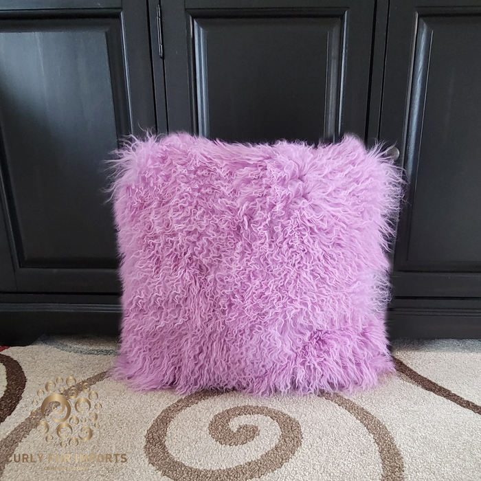 Mongolian Lamb Fur Pillow Double Sided Fur Violet Tulle