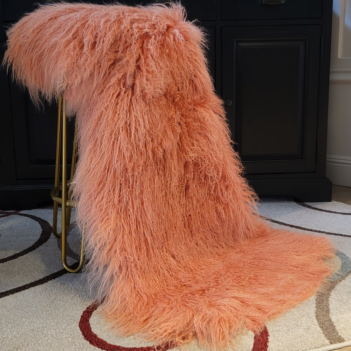 Mongolian Lamb Fur Sheepskin Plate Soft Orange