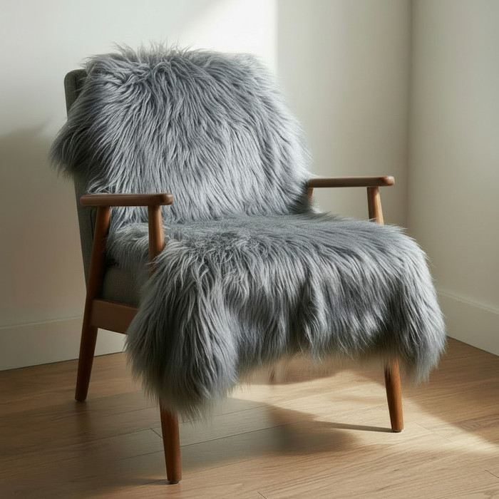 Long Straight Goat Pelt Grey