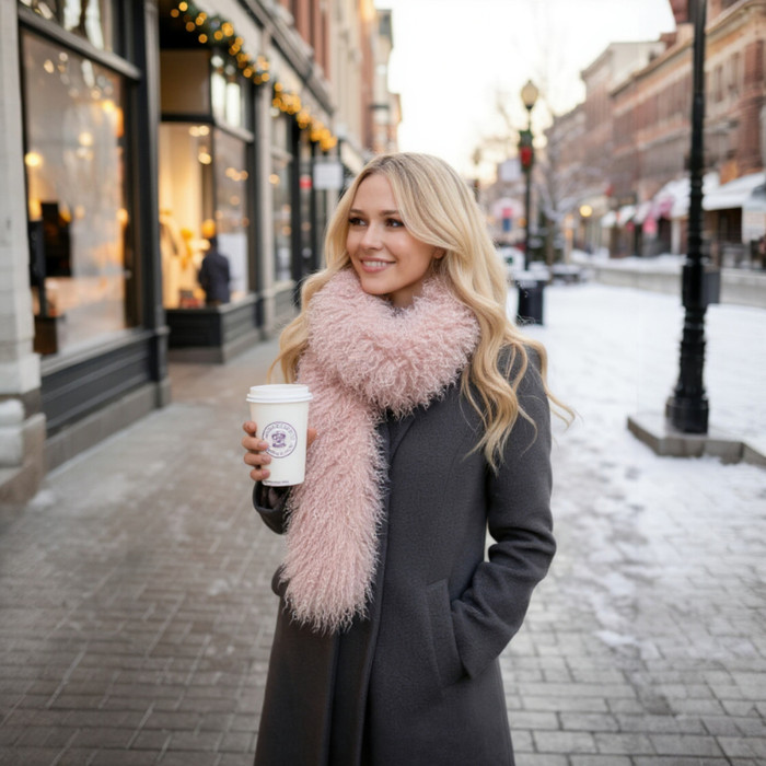 Lamb Fur Boa Scarf Peach