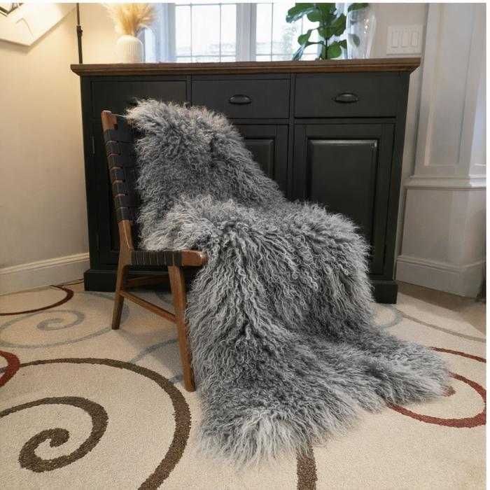 Tibetan Mongolian Lamb Fur Sheepskin Plate Frosted Grey