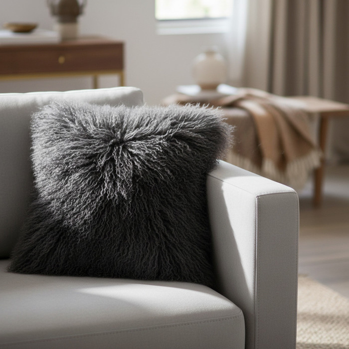 lamb fur pillow charcoal 