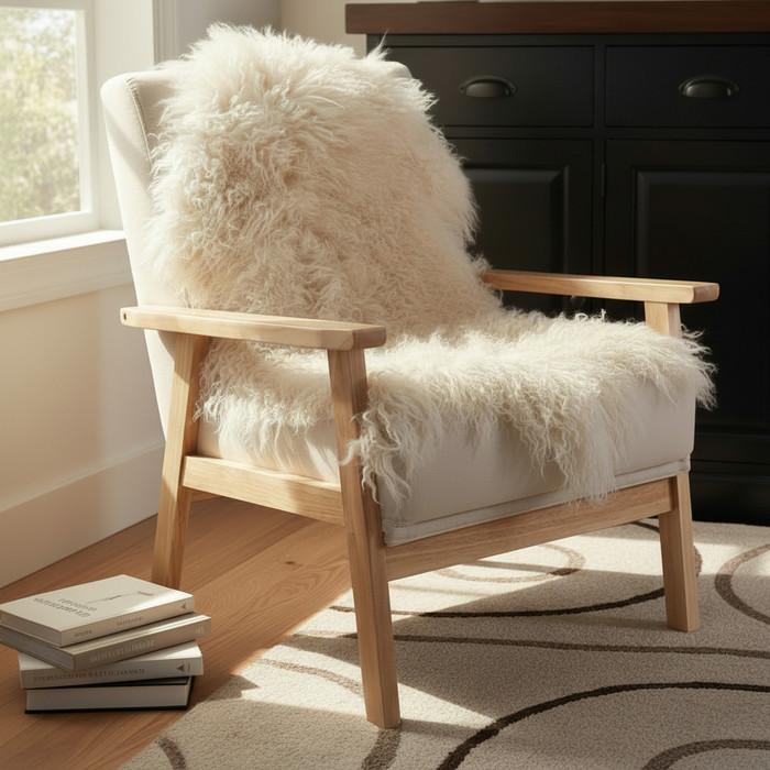 Mongolian Lamb Fur Pelt Sheepskin Beige