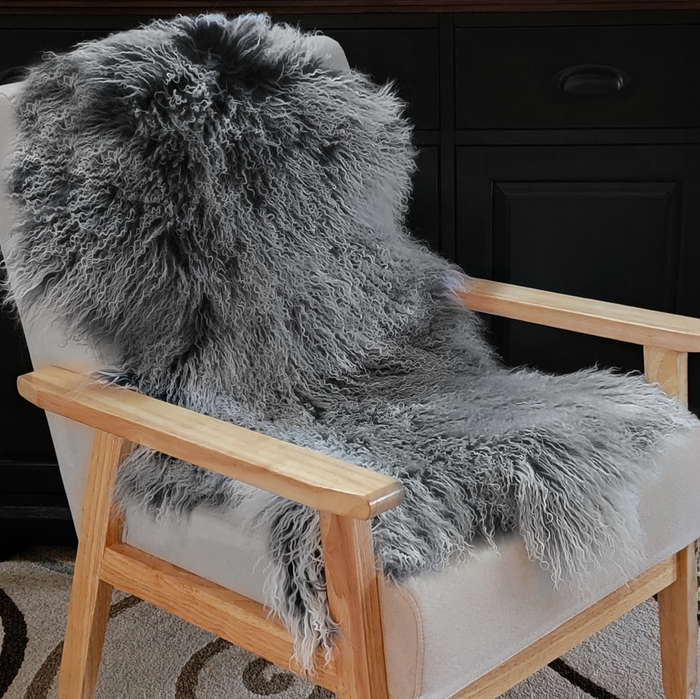 Mongolian Lamb Fur Pelt Sheepskin Frosted Black  Mongolian Lamb Fur Pelt Sheepskin Frosted Black