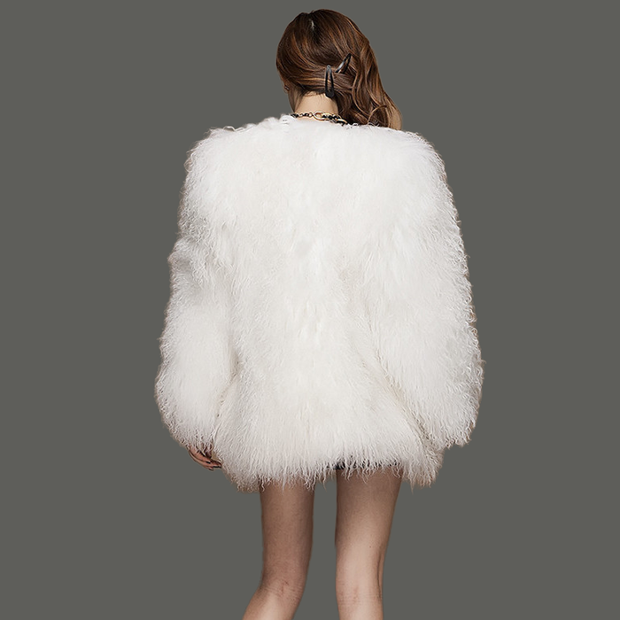 White Tibetan Mongolian Lamb Fur Jacket - Handcrafted