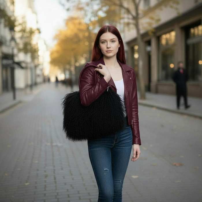 Mongolian Lamb Fur Tote Black 