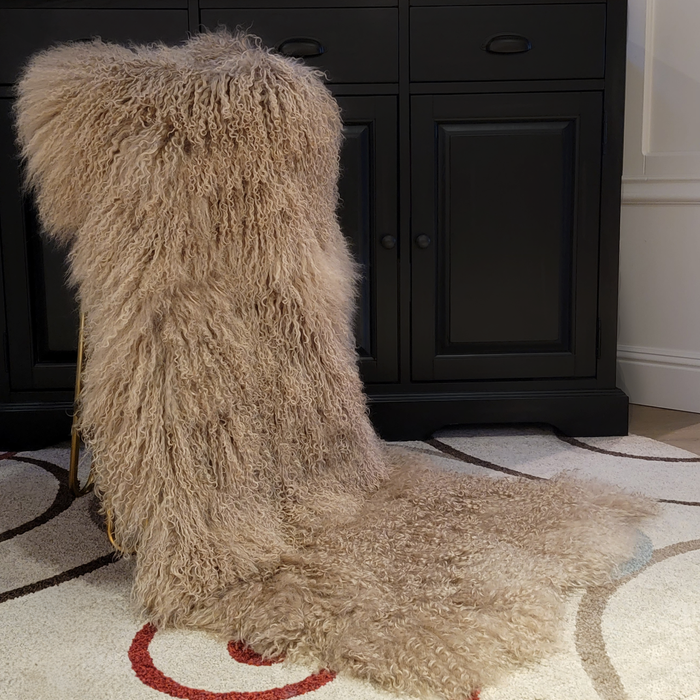 Tibetan Mongolian Lamb Fur Sheepskin Plate Dark Beige 2' x 4'