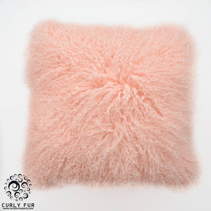 Mongolian Lamb Fur Pillow Double Sided Fur Baby Pink