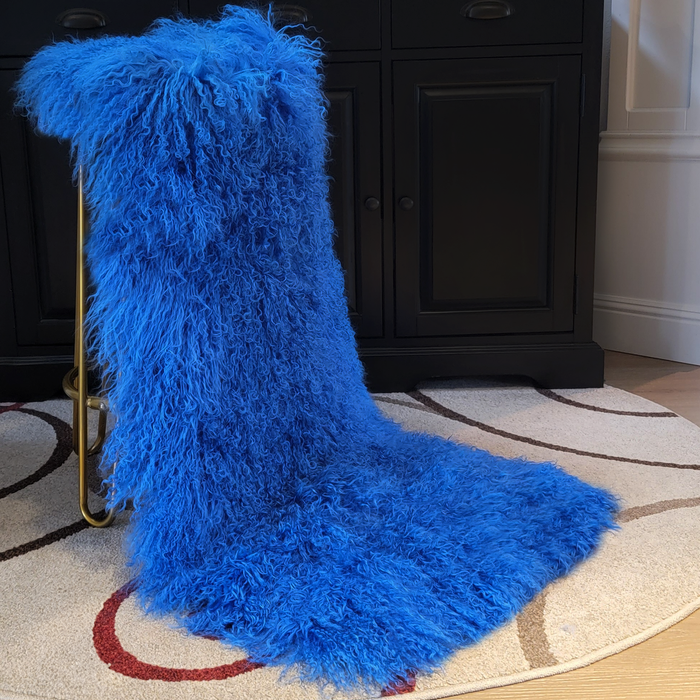 Mongolian Lamb Fur Sheepskin Plate Royal Blue
