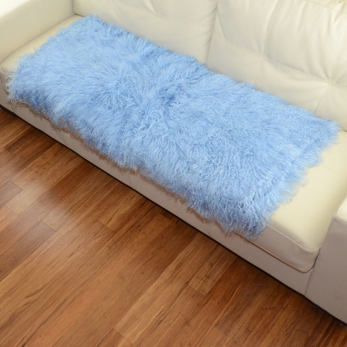 Tibetan Mongolian Lamb Fur Throw Sky Blue