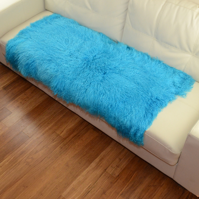 Tibetan Mongolian Lamb Fur Throw Turquoise 2' x 4'  Tibetan Mongolian Lamb Fur Throw Turquoise 2' x 4'