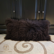 Double-Sided Mongolian Tibetan Lamb Fur Pillow/Cushion in Dark Brown