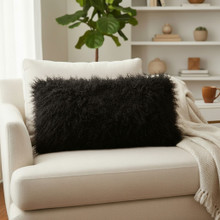 Mongolian Tibetan Lamb Fur Lumbar Cushion/Pillow in Black