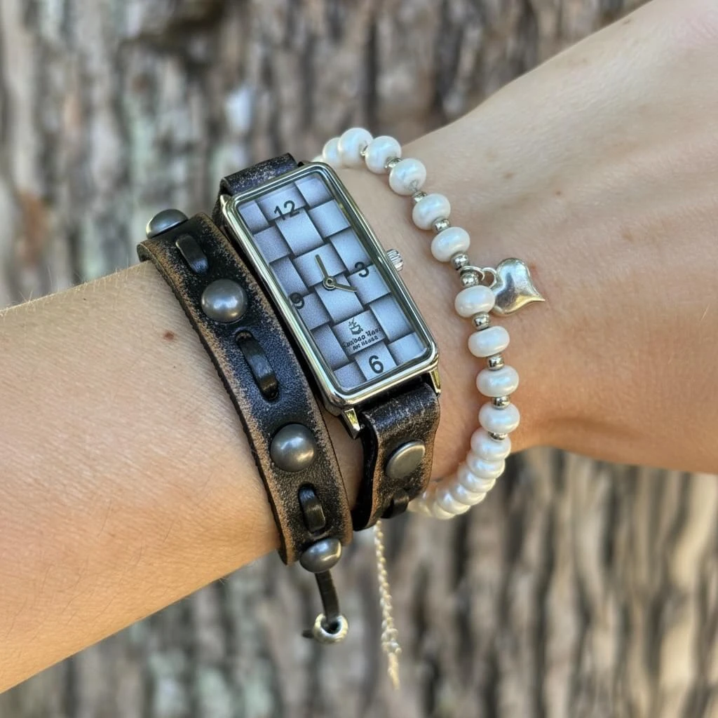Leather wrap bracelet watch Kimsey Double Wrap Strap: Brown | Women main image 3