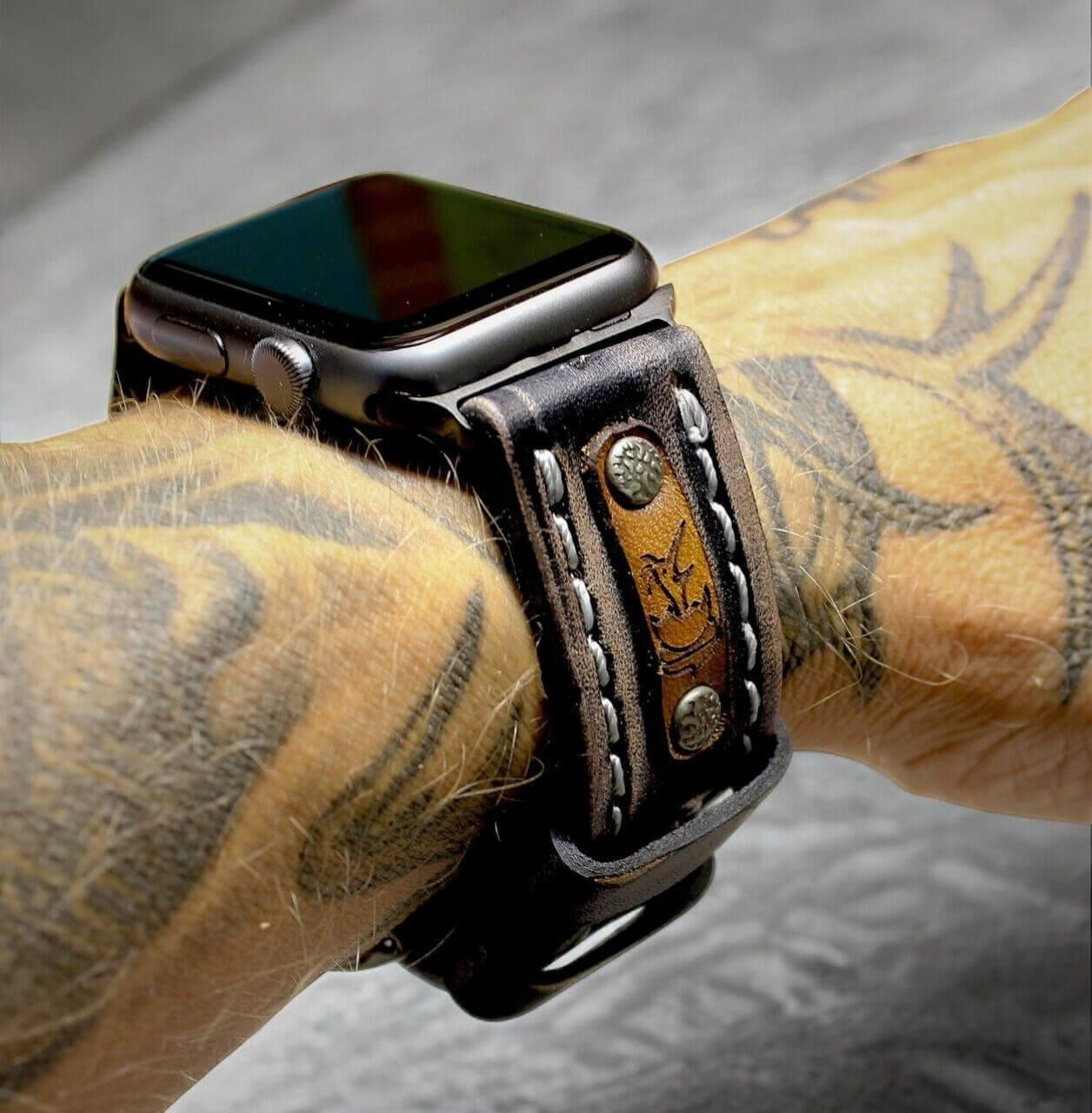 Apple Watch Leather Band – Black Tan Custom Full-Grain Leather