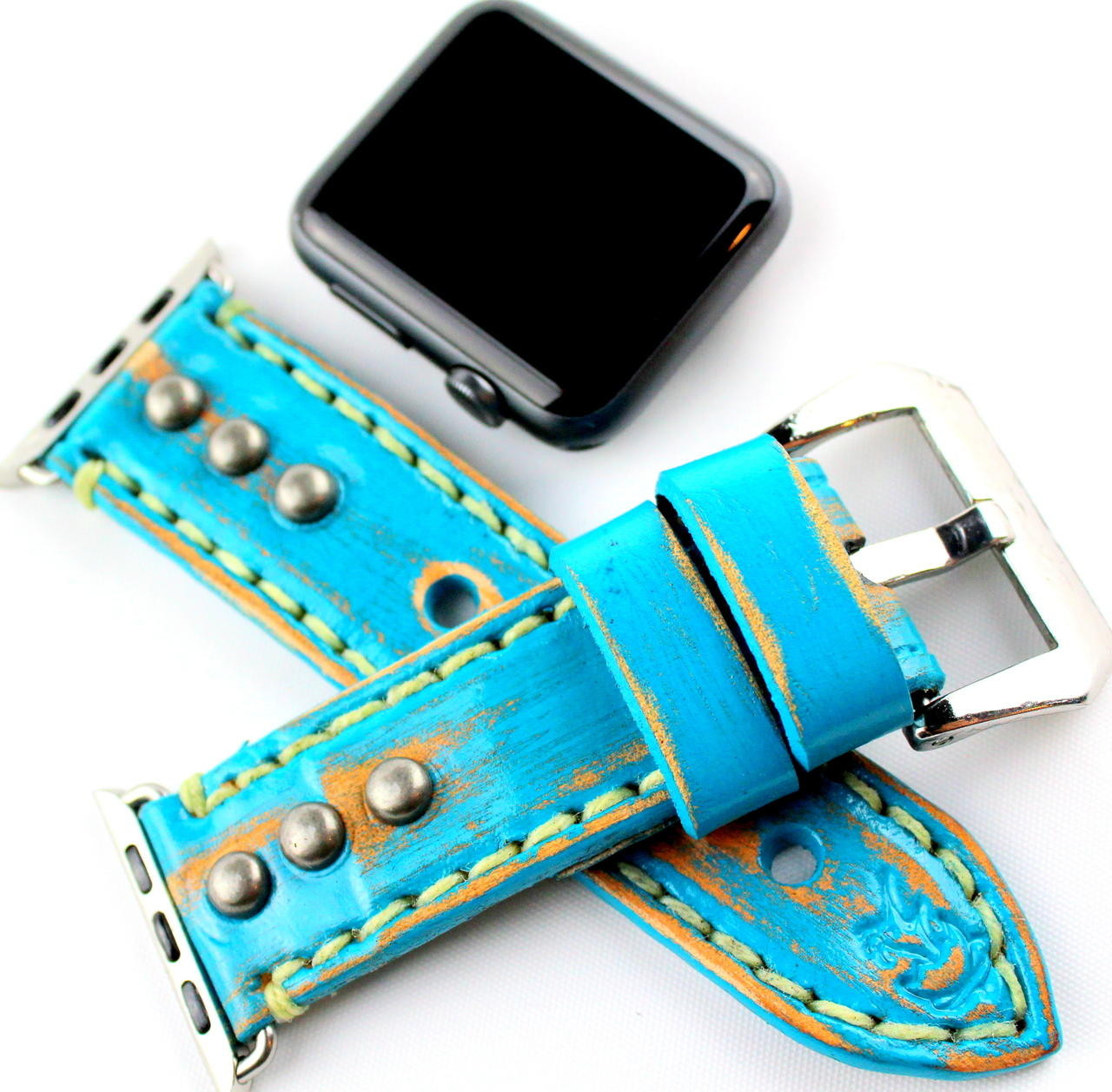 Turquoise Leather apple watch strap