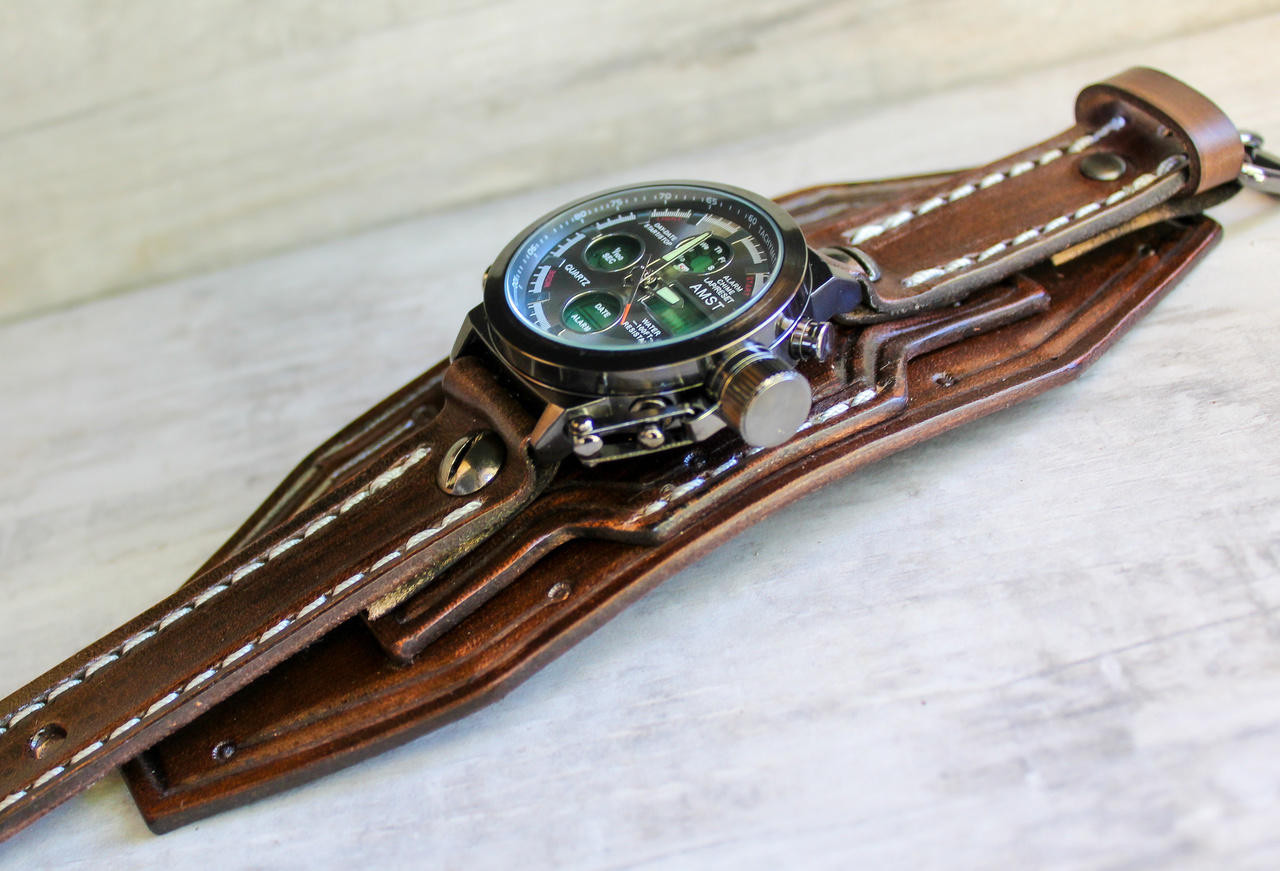 Tan brown vachetta leather handmade watch strap HDCLE70