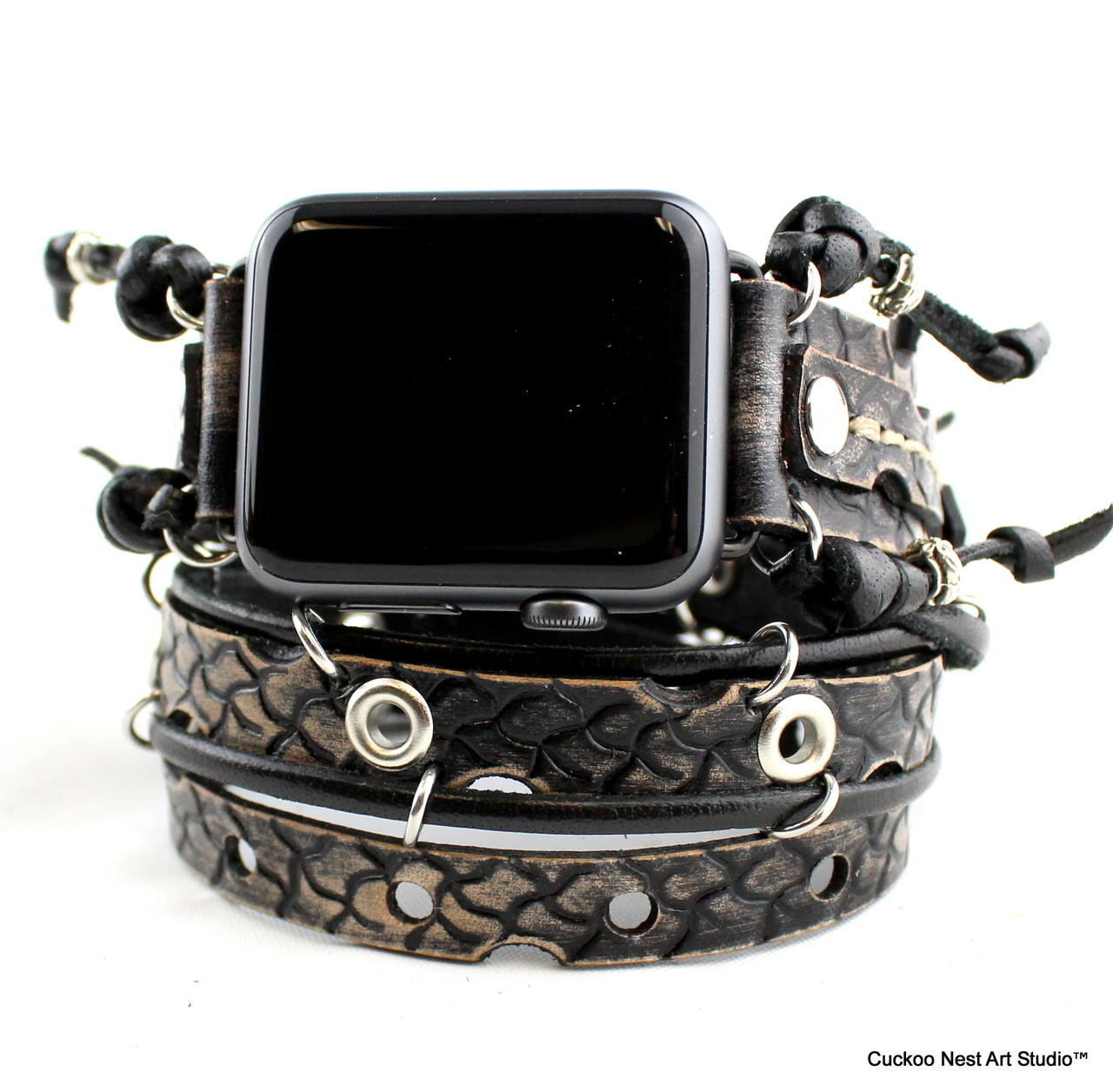 Handmade Apple Watch Band Re-Purposed Double Twist Classic Black