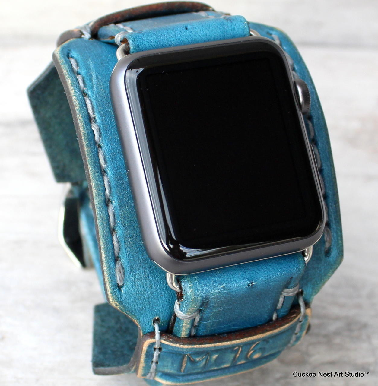 Blue Leather apple watch band|M16