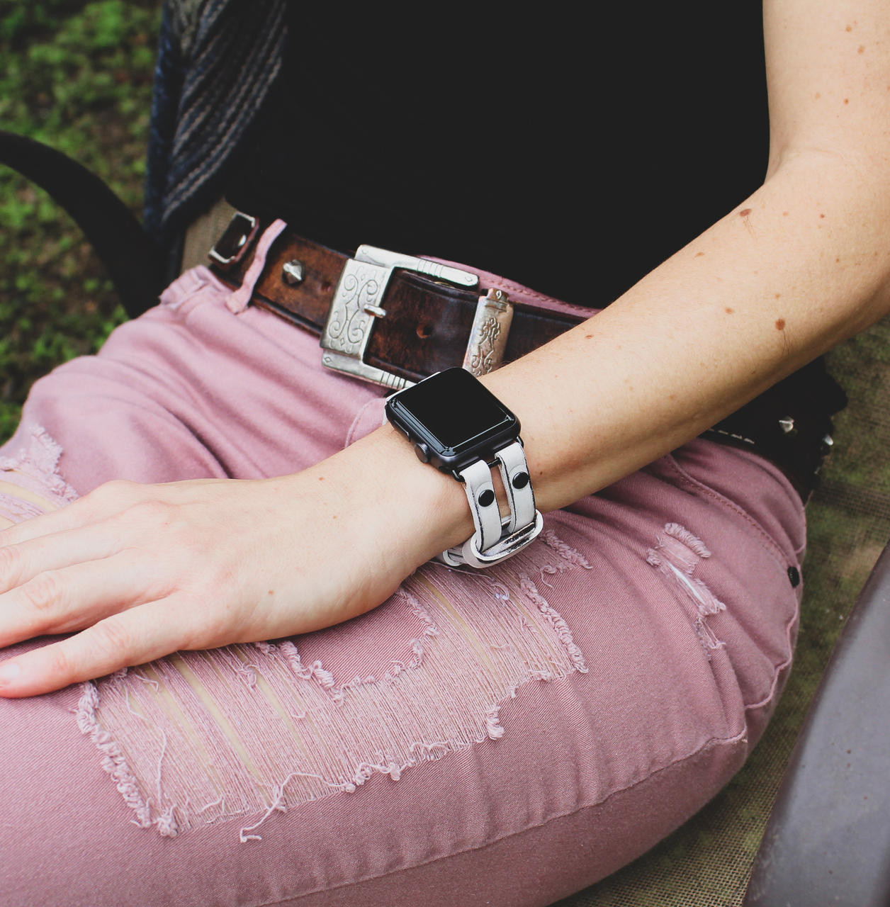 double leather apple watch band