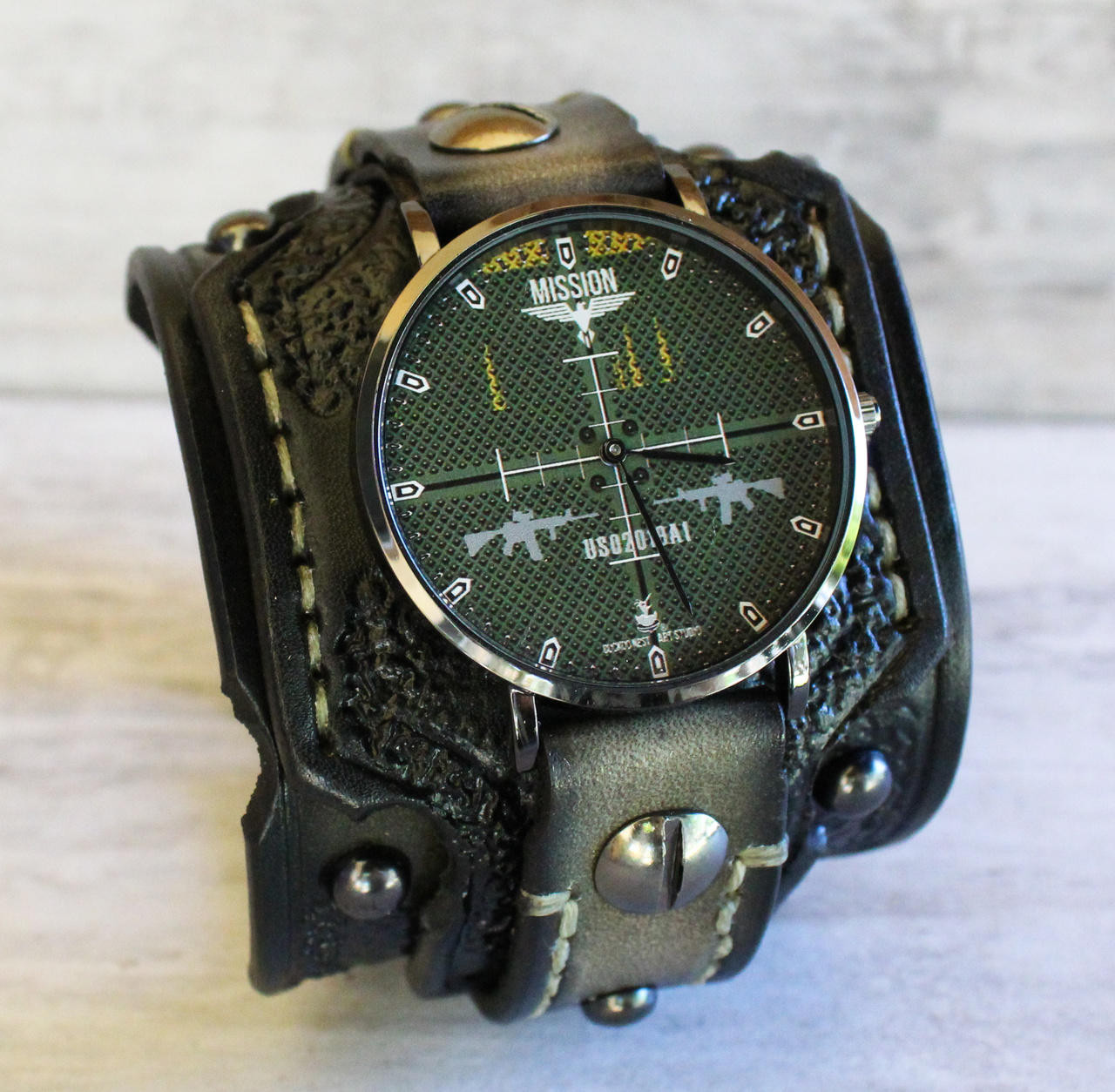Military style leather watch cuff|Army Watch