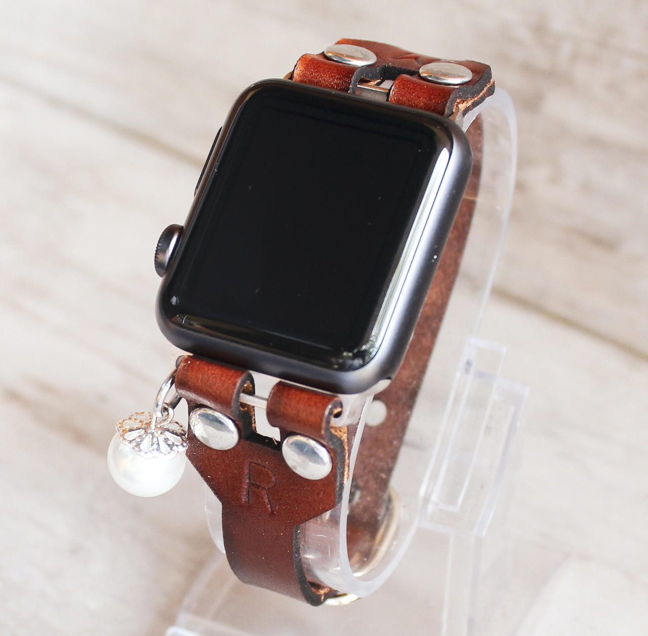 Monogrammed leather 2025 apple watch band