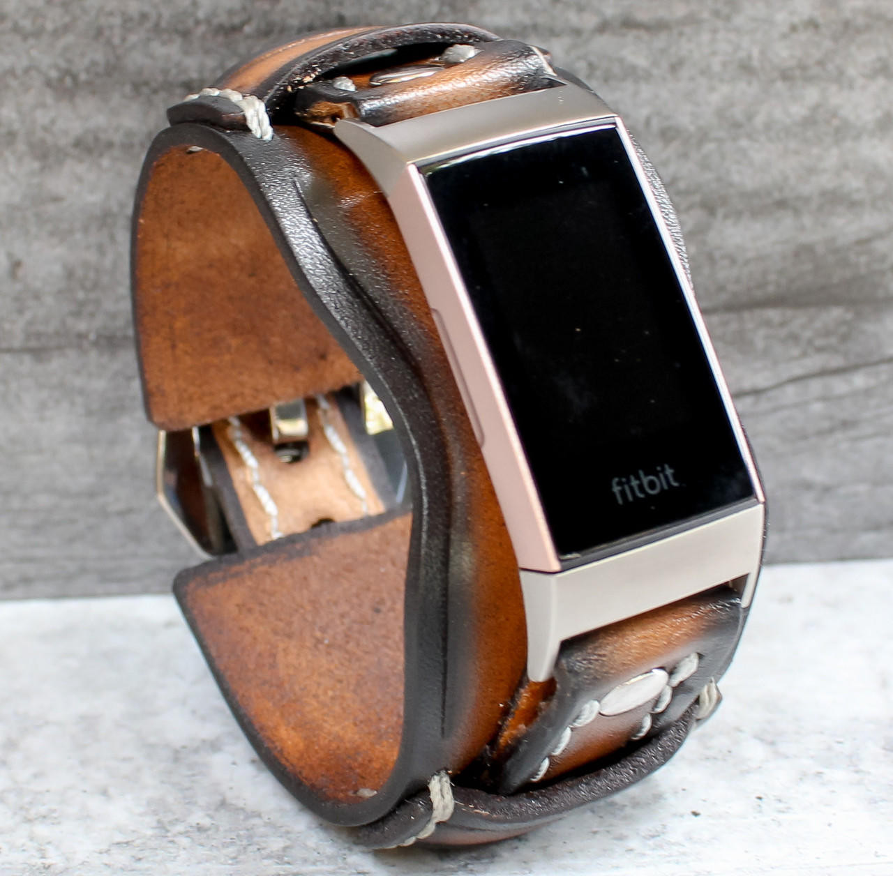 Fitbit Charge 5 Leather Cuff|Unisex|Black and Brown