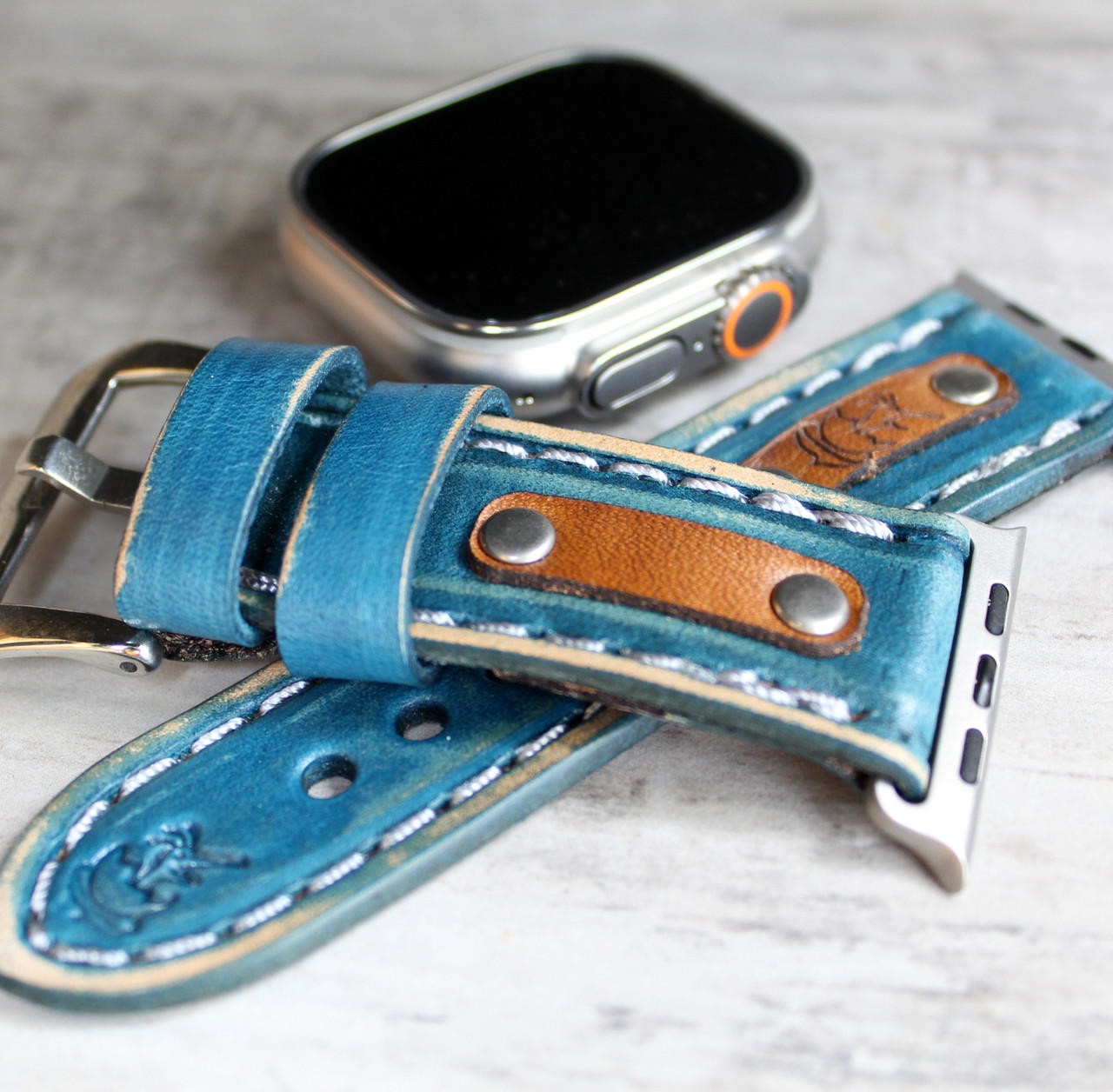 Denim Blue Leather Apple Watch Band Handmade in the USA