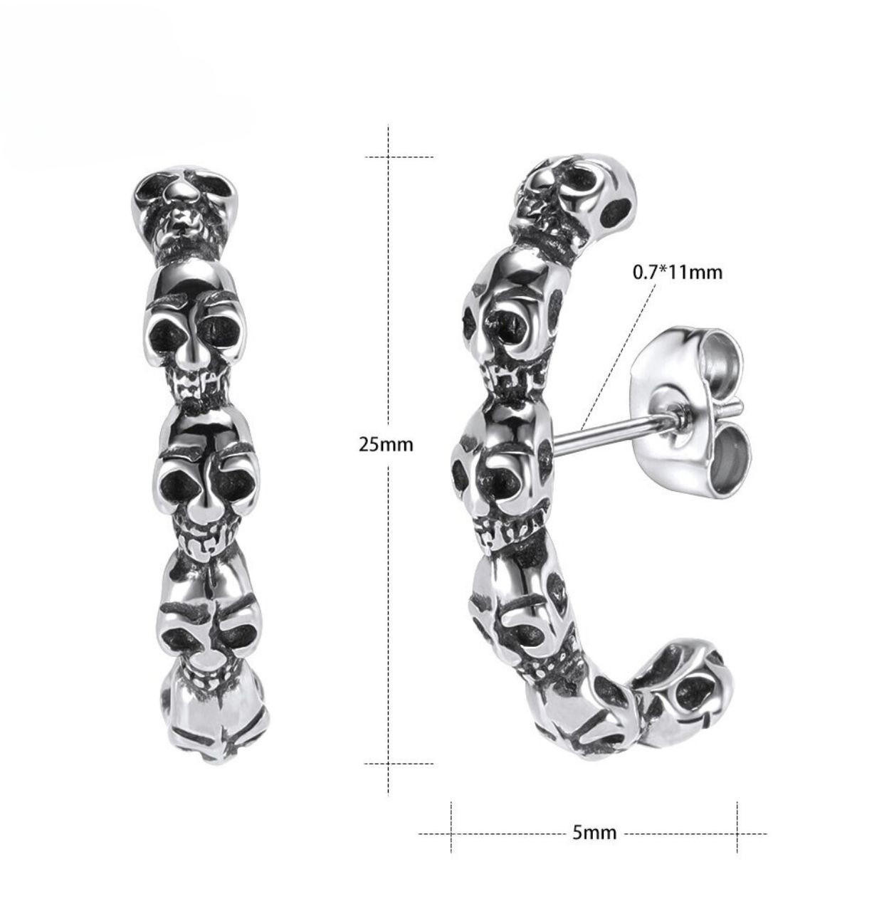 Skull Stud Earring Stainless steel Skull Half hoop earrings