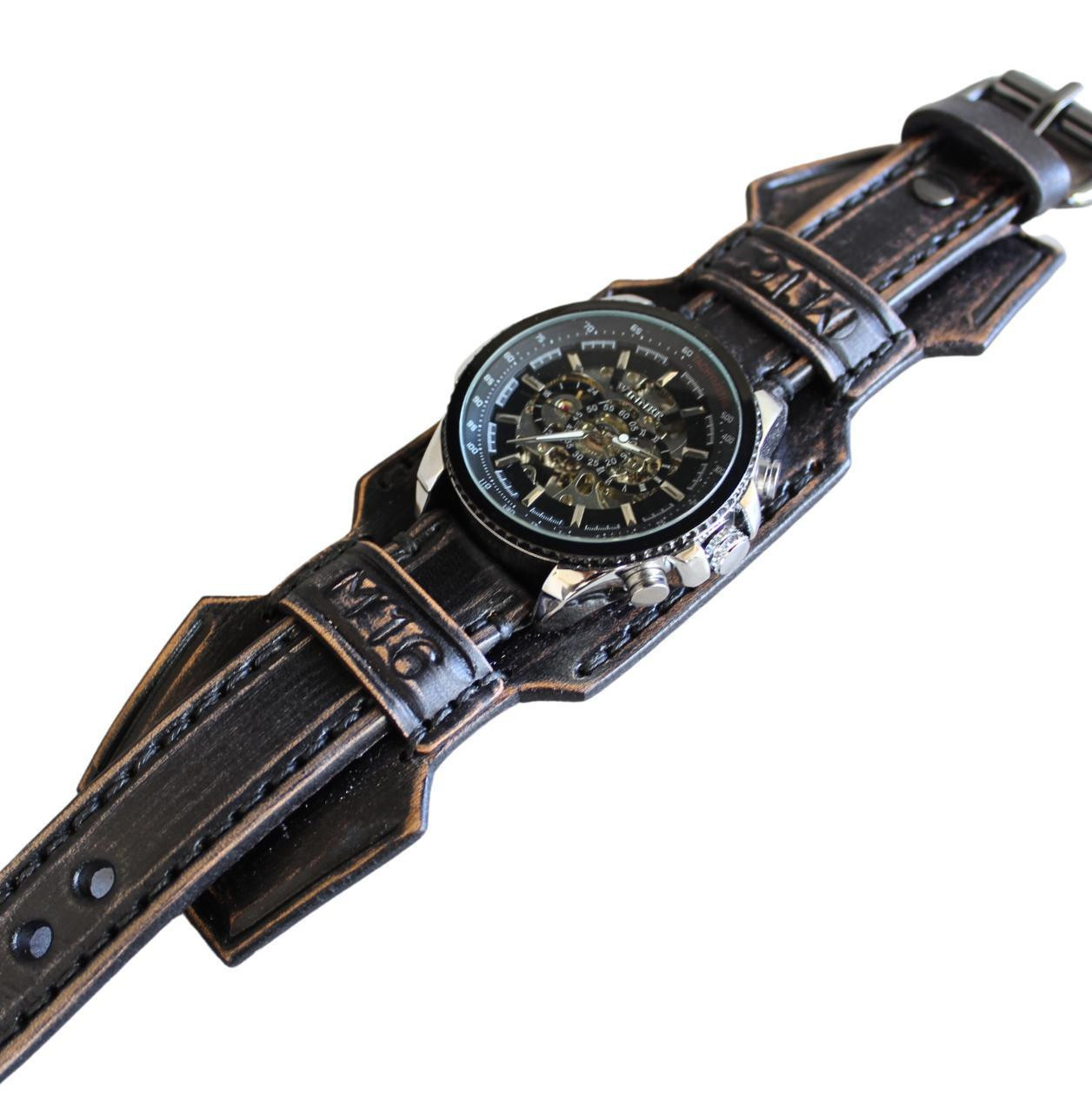 Steampunk Leather Cuff Watch – 2