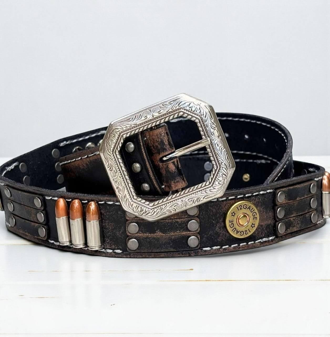 Bullet Belt – Handmade Full-Grain Leather Belt Black 