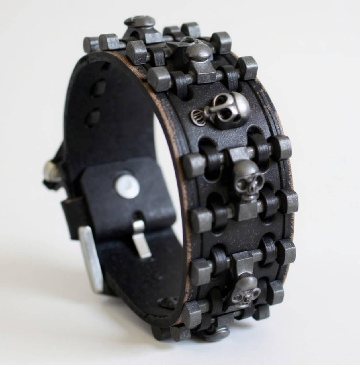 アクセサリー archive skull leather bracelet Skull Bracelet for Men | Bold Leather Skull Jewelry Handcrafted in