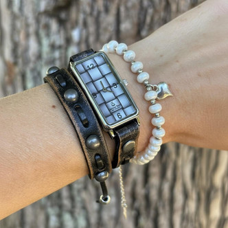 Bracelet watch for ladies with distressed leather double wrap strap