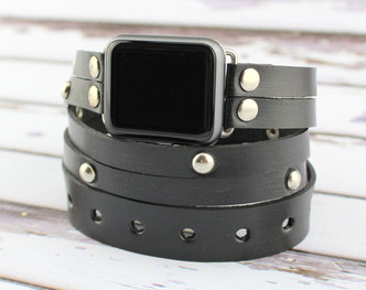 Black Apple Watch Band with Silver Studs