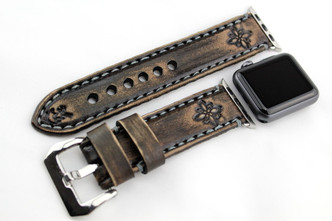 Flower Stamped Leather Apple Watch Band|Distressed Brown