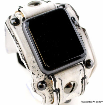 The Burnt Edge Cuff – Bone White | Steampunk Leather Apple Watch Band The Burnt Edge Cuff – Bone White | Steampunk Leather Apple Watch Band