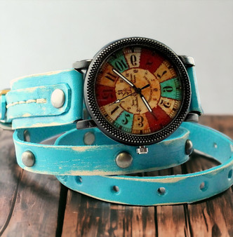 Turquoise women's leather wrap watch|Multicolor Watch