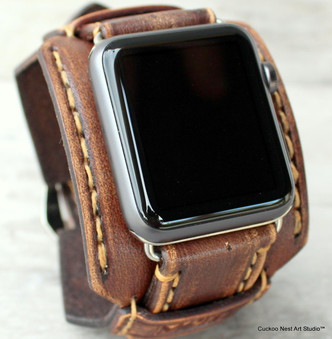 Brown leather watch band for Apple watch|M16