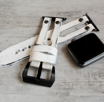 White double strap leather apple watch band