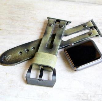 Double strap leather apple watch band|Army Green